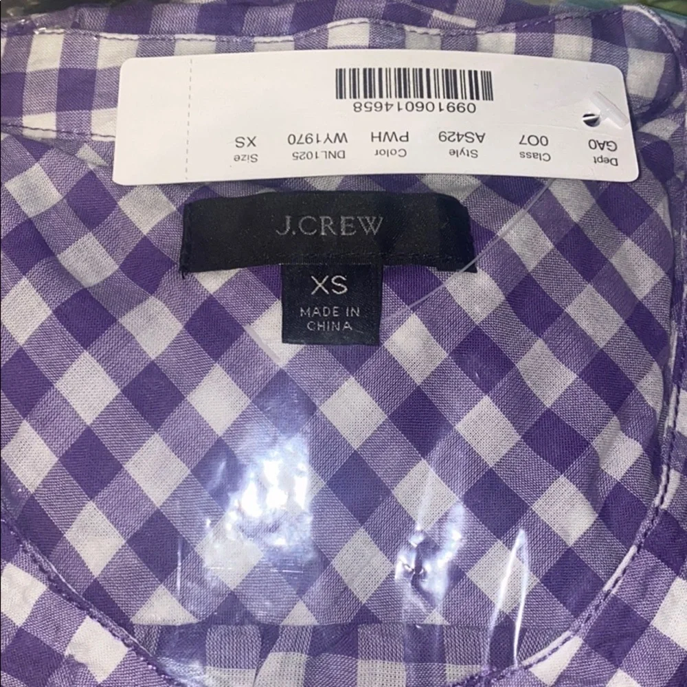 J crew new Smocked popover top in crinkle gingham‎